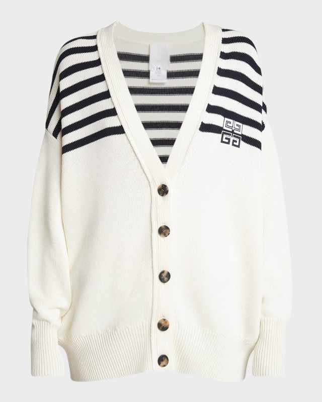 4G Embroidered Striped V-Neck Cardigan