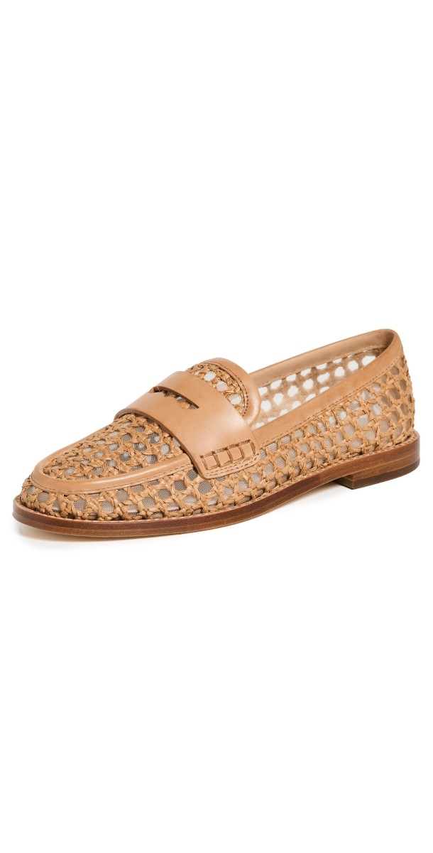 Loeffler Randall Rachel Crochet Raffia Loafers Natural
