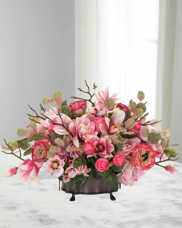 Roses & Anemones 27" Faux Floral Arrangement in Metal Planter