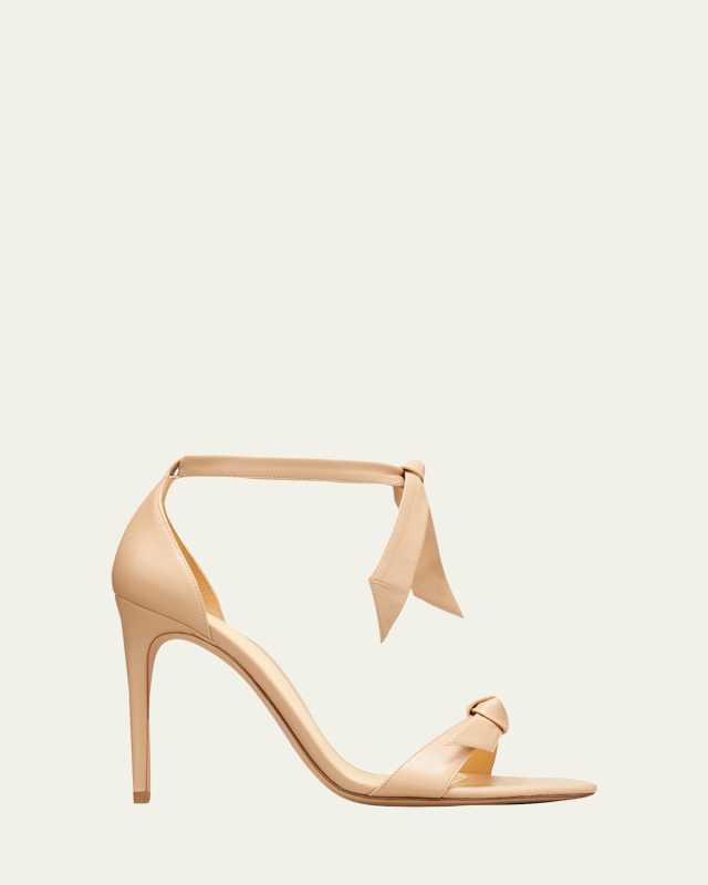 Clarita Bow-Tie Leather Sandals, Nude