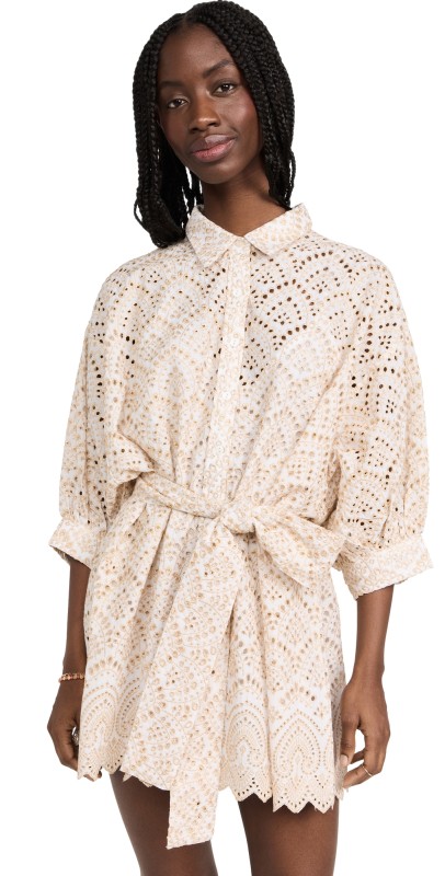 SUNDRESS Florine Short Dress Eyelet Gold