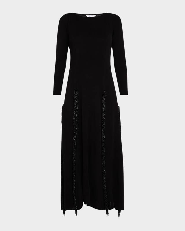 Scoop-Neck Bead Fringe Midi Dress