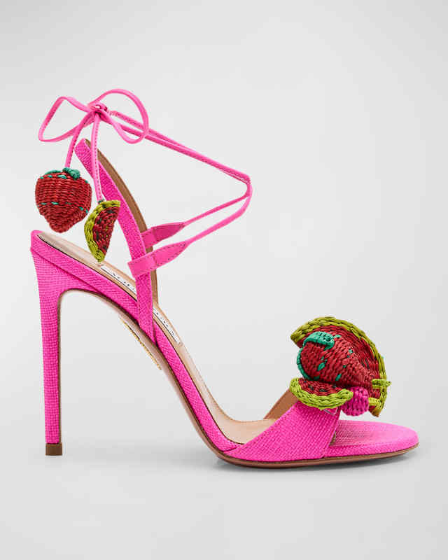 Strawberry Punch Raffia Ankle-Tie Sandals