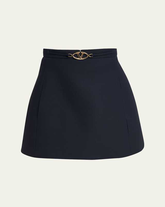V Logo Belt Wool Mini Skirt