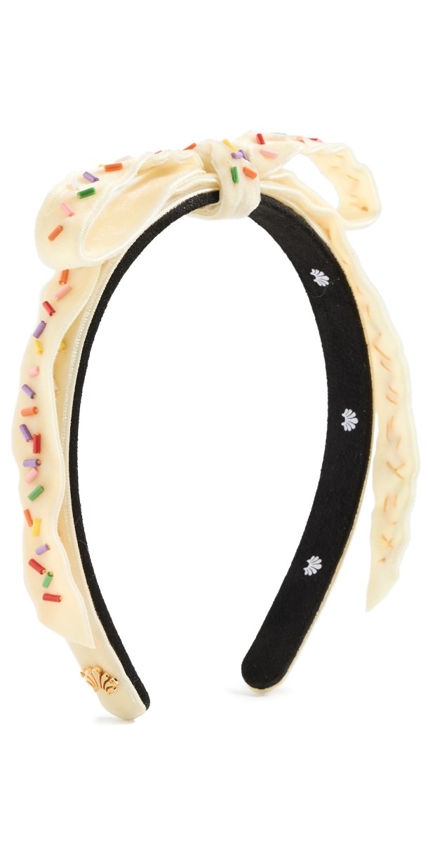 Lele Sadoughi Embellished Bardot Slim Ribbon Headband Buttercream