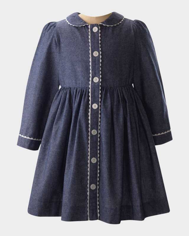 Girl's Chambray Button-Front Dress, Size 2-10