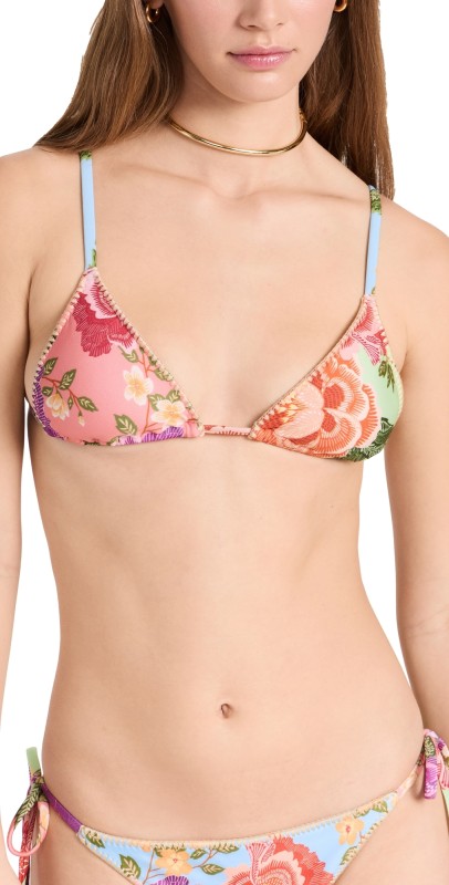 FARM Rio Flower Scarves Tie Side Bikini Top Flower Scarves Multicolor