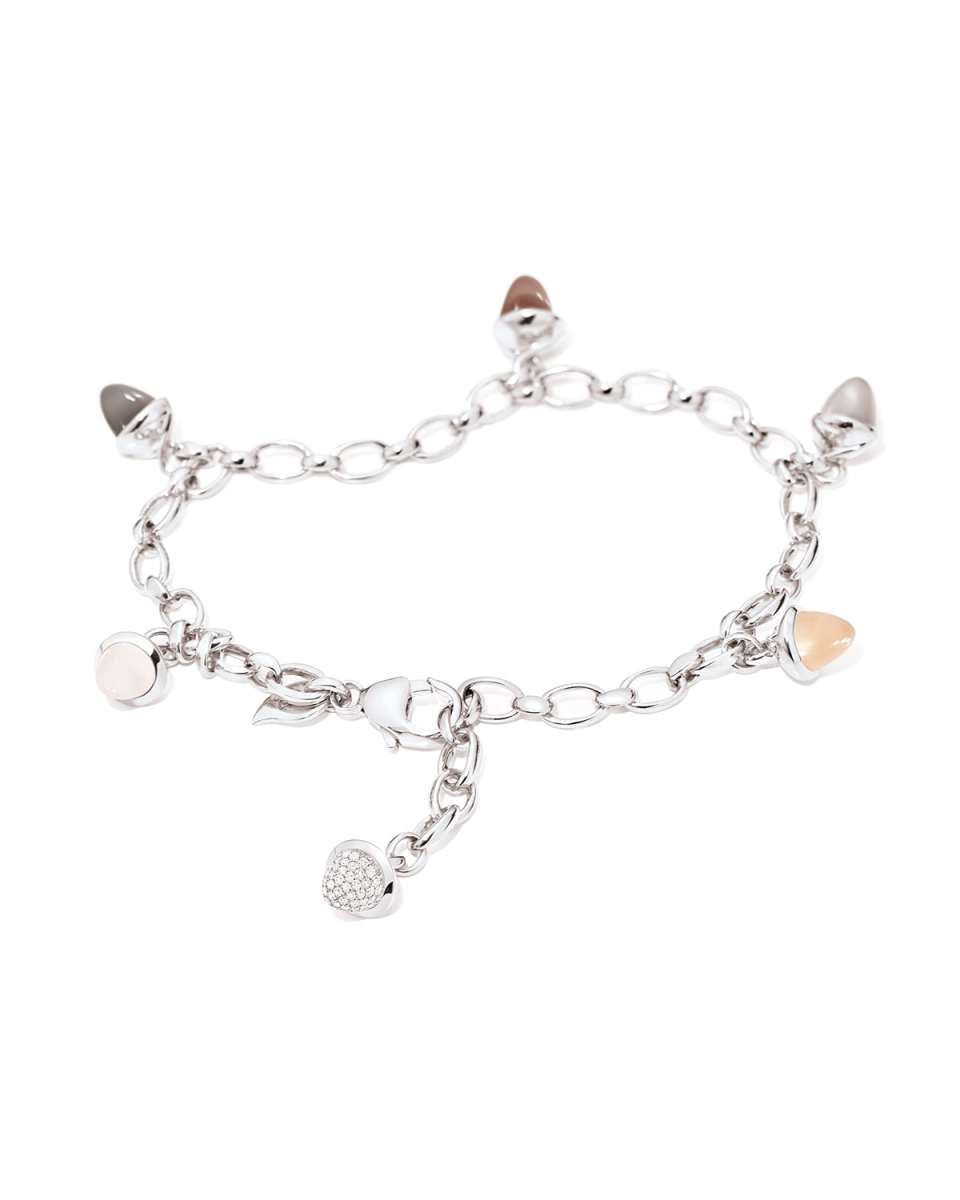 Mikado 18k White Gold Moonstone Charm Bracelet w/ Diamond Pave