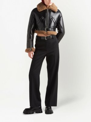 PRADA Cropped Moto Leather Shearling Jacket