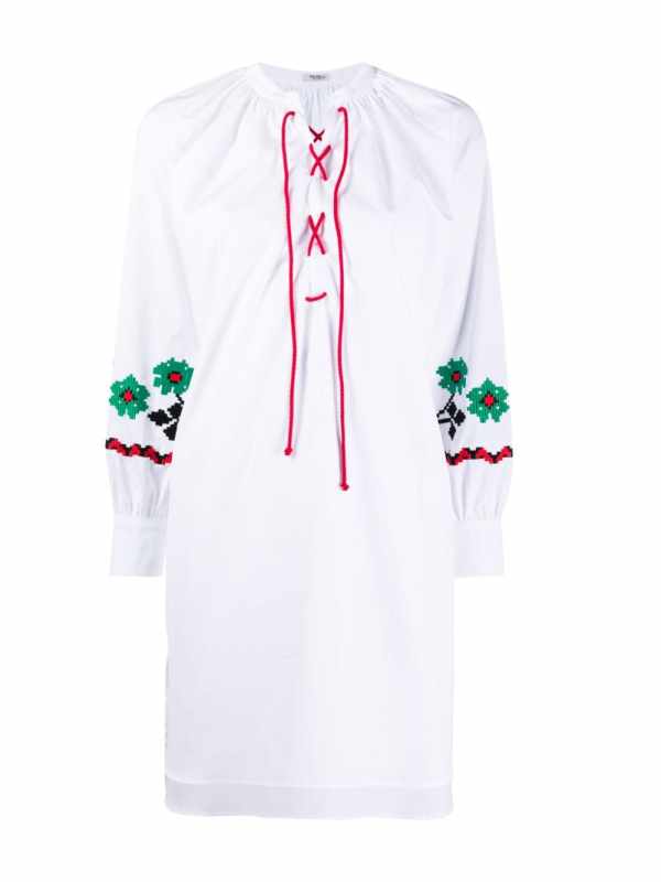 drawstring floral embroidered tunic