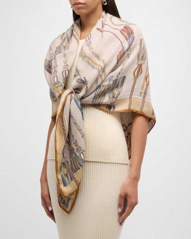 Remini Beige Print Cashmere-Blend Scarf