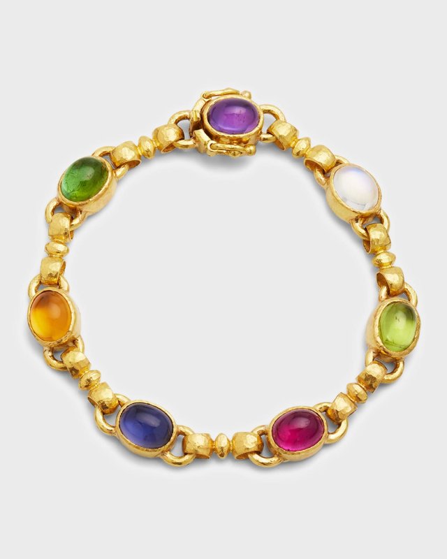19K Tutti Frutti Celtic Link Bracelet with Oval Cabochons