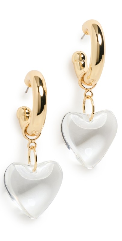 Kenneth Jay Lane Glass Heart Dangle Earrings Gold/Clear