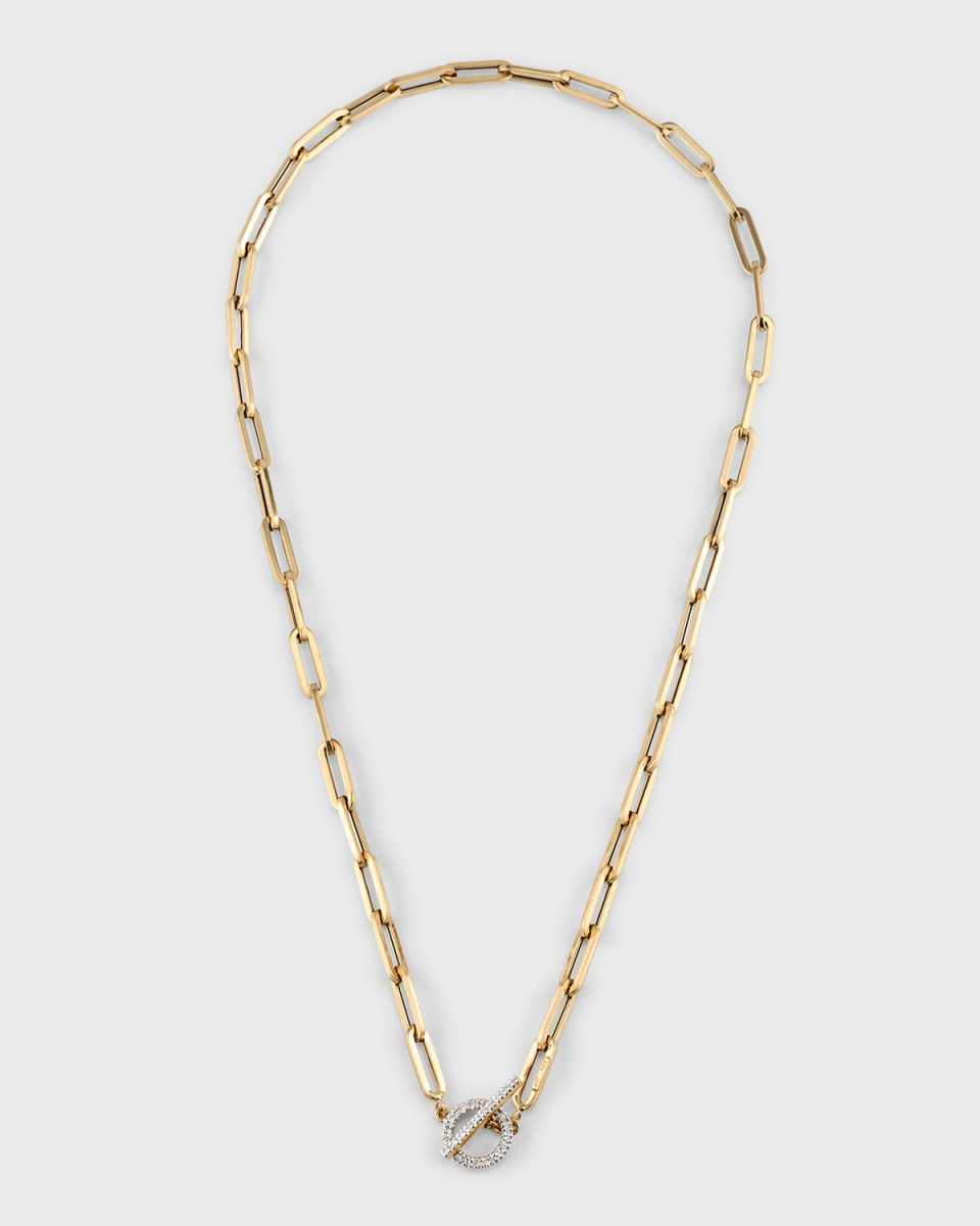 14K Gold Paper Clip Chain with Diamond Toggle Necklace, 16"L