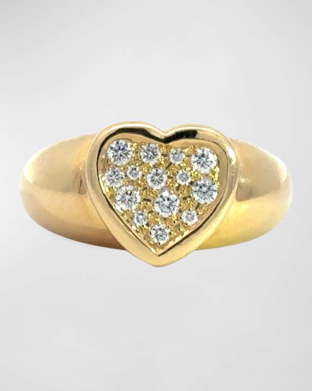 18K Yellow Gold Baby Love Heart Pave Gypsy Band Ring