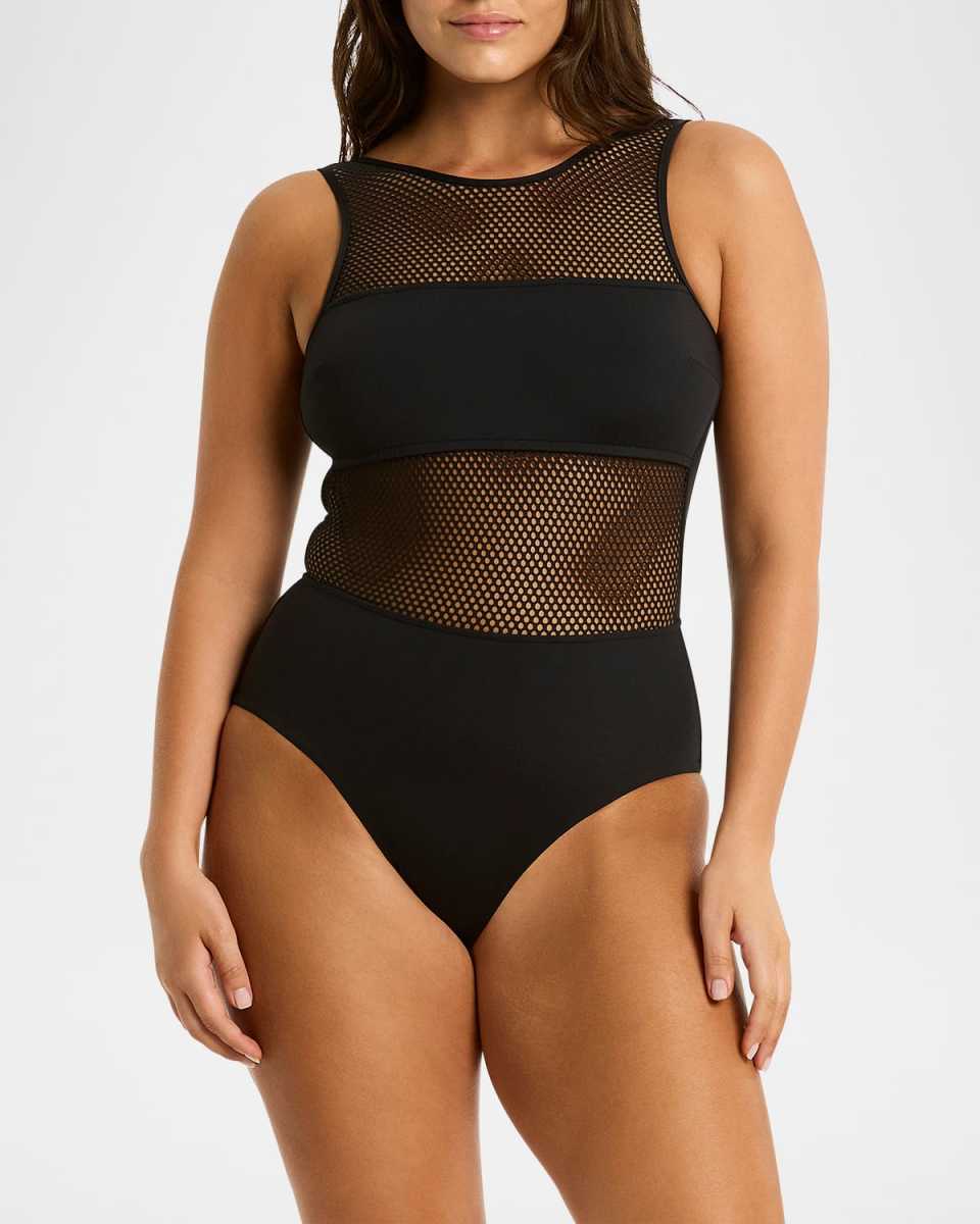 Mesh High Neck One-Piece Swimsuit