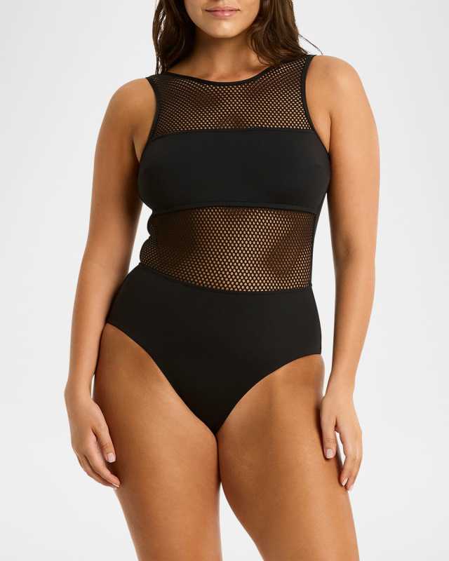 Mesh High Neck One-Piece Swimsuit