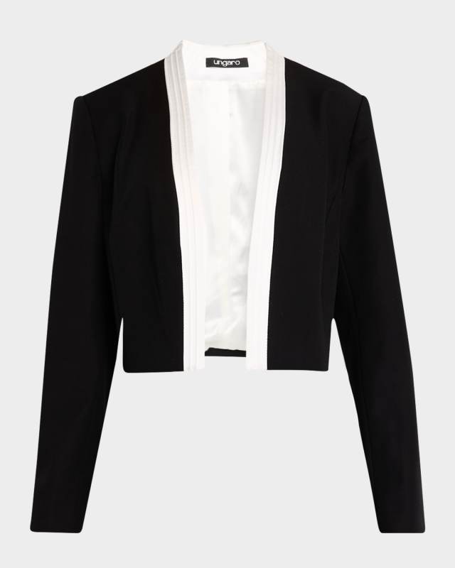 Cropped Contrast-Trim Tuxedo Jacket