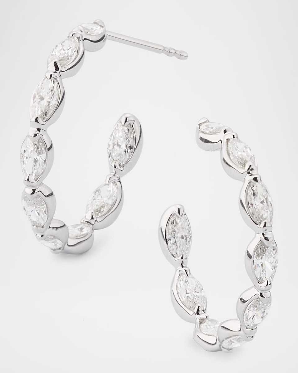18K White Gold Inside Out Marquise Diamond Hoop Earrings, 2.70tcw, 1"L