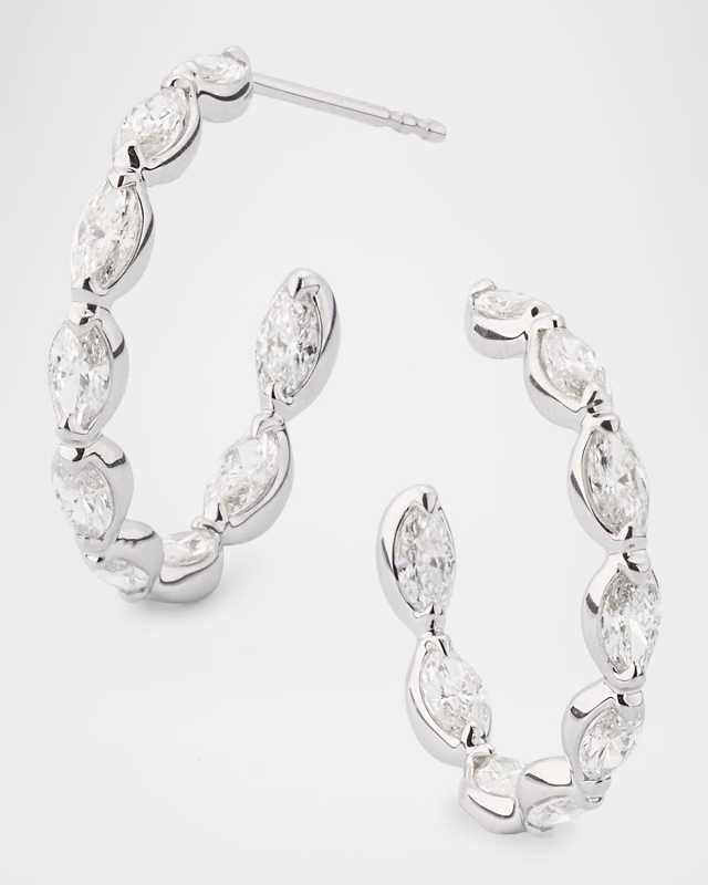 18K White Gold Inside Out Marquise Diamond Hoop Earrings, 2.70tcw, 1"L