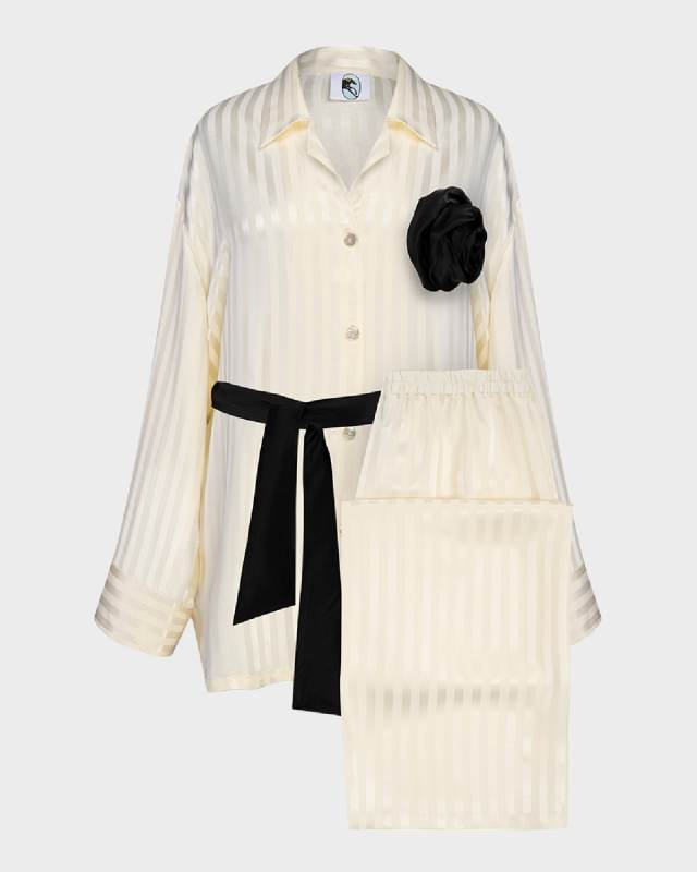The Rose Oversized Striped Satin Pajama Set