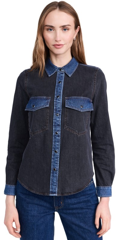 Veronica Beard Jean Noah Colorblock Shirt Blue Star Colorblock