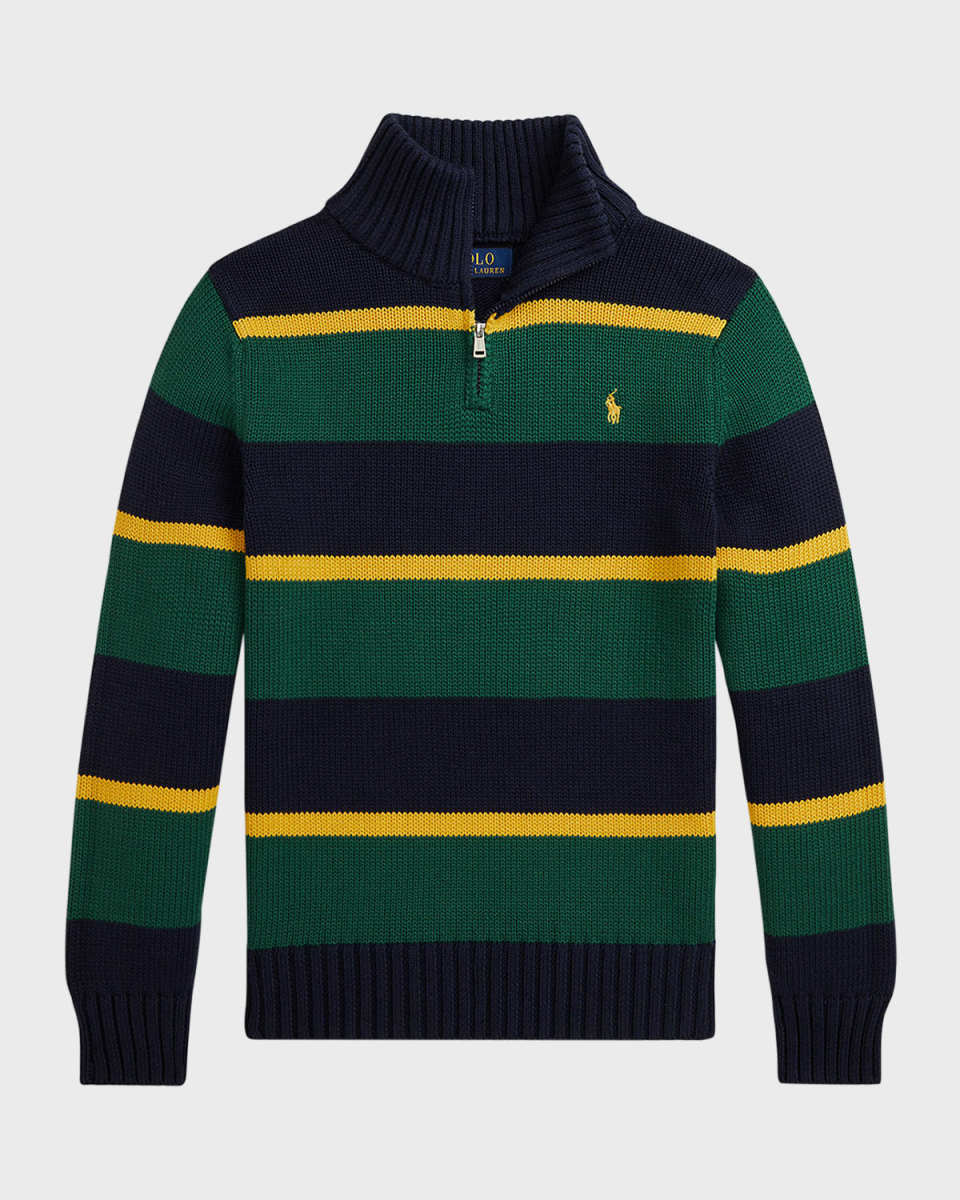 Boy's Striped Pony Embroidered Quarter Zip Sweater, Size 2-7
