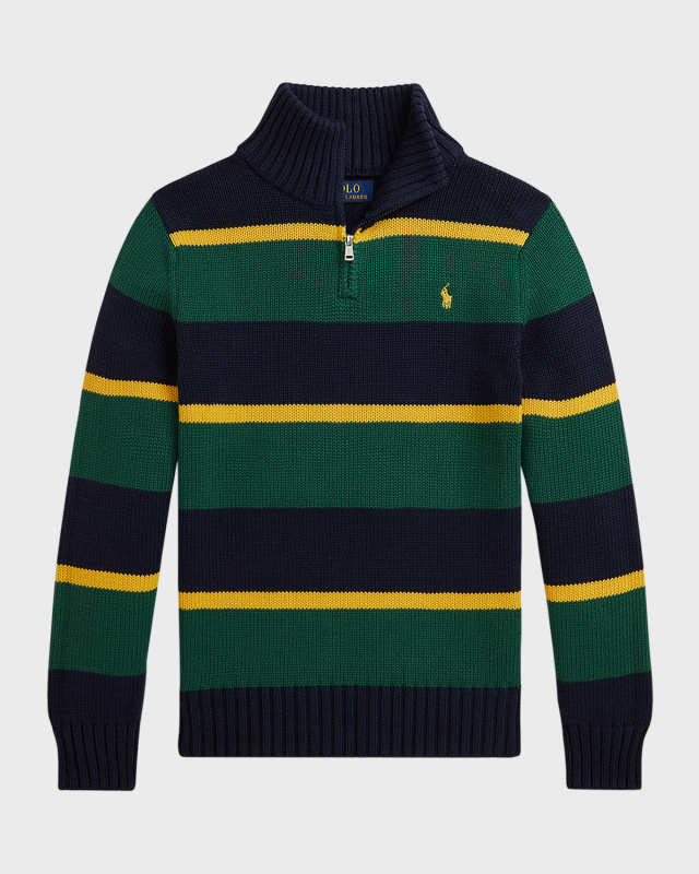 Boy's Striped Pony Embroidered Quarter Zip Sweater, Size 2-7
