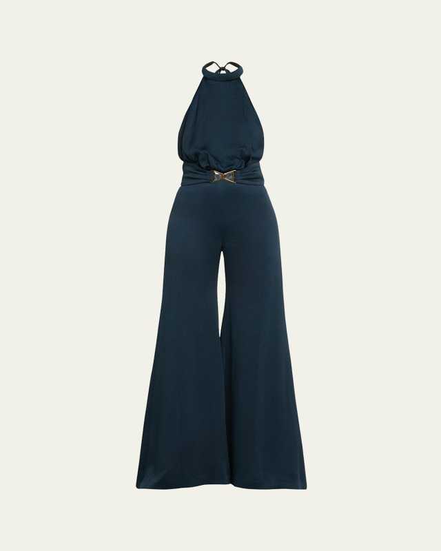 Kaede Belted Halter Flared Jumpsuit