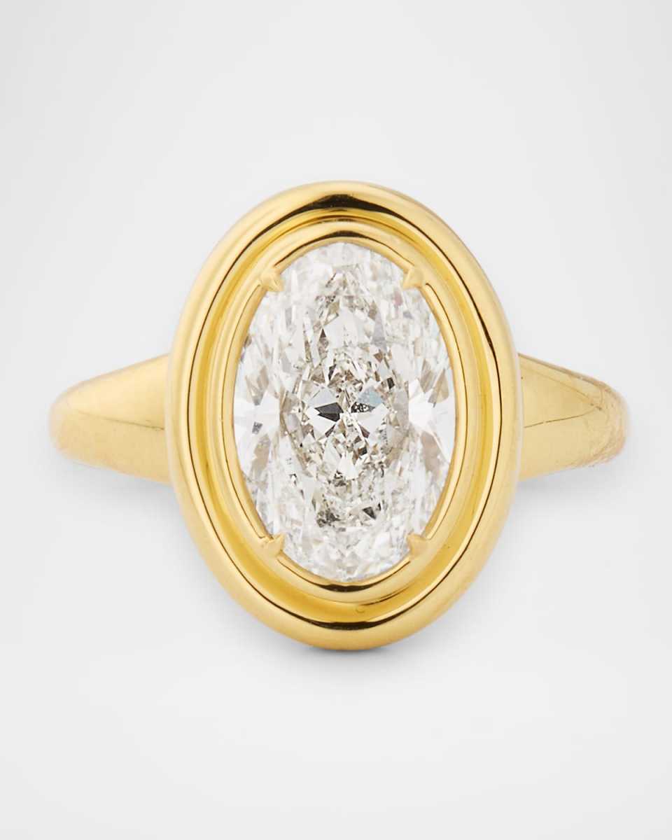 18K Yellow Gold Oval Diamond Statement Ring, Size