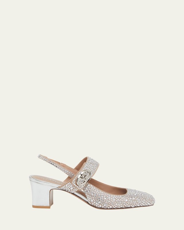 VLogo Medallion Crystal Slingback Pumps