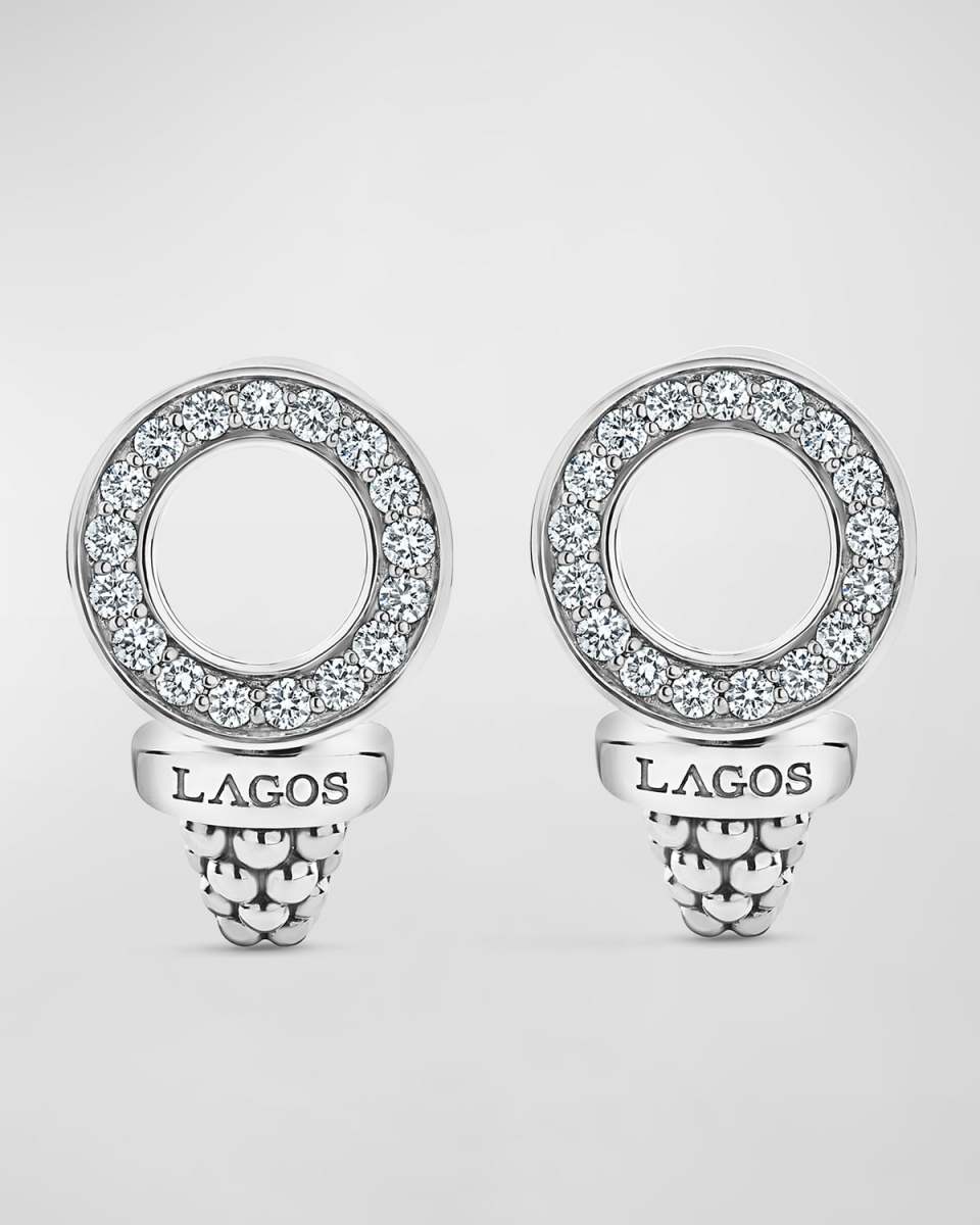 Caviar Spark Diamond 13mm Circle Omega Clip Earrings