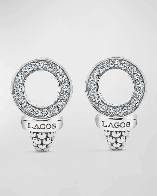 Caviar Spark Diamond 13mm Circle Omega Clip Earrings