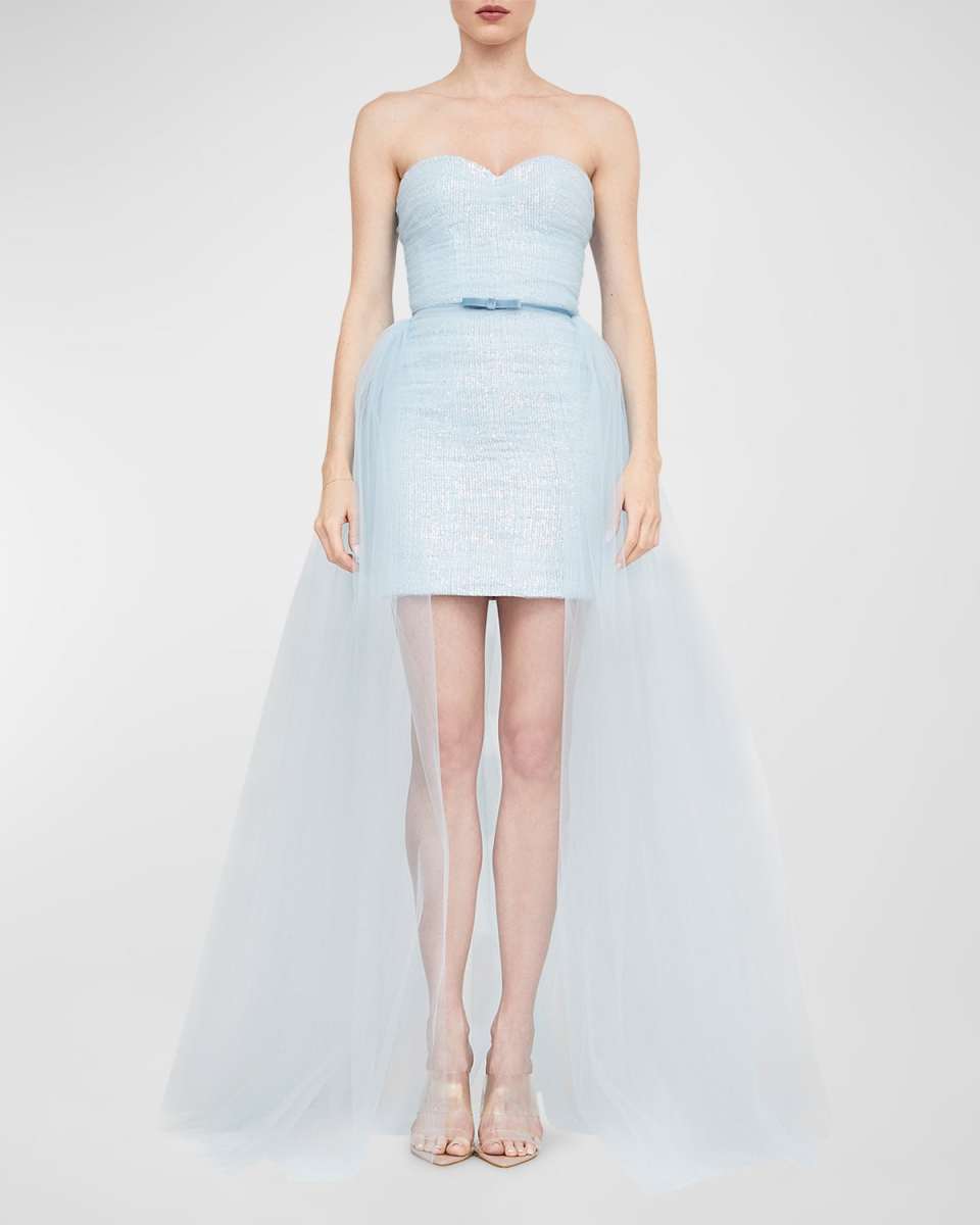 Irma Strapless Sequin Mini Dress With Tulle Ball Overskirt