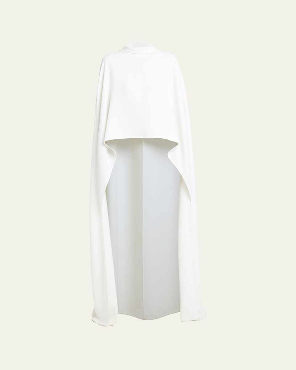 Flowy Long Cape Top with Tie Neck