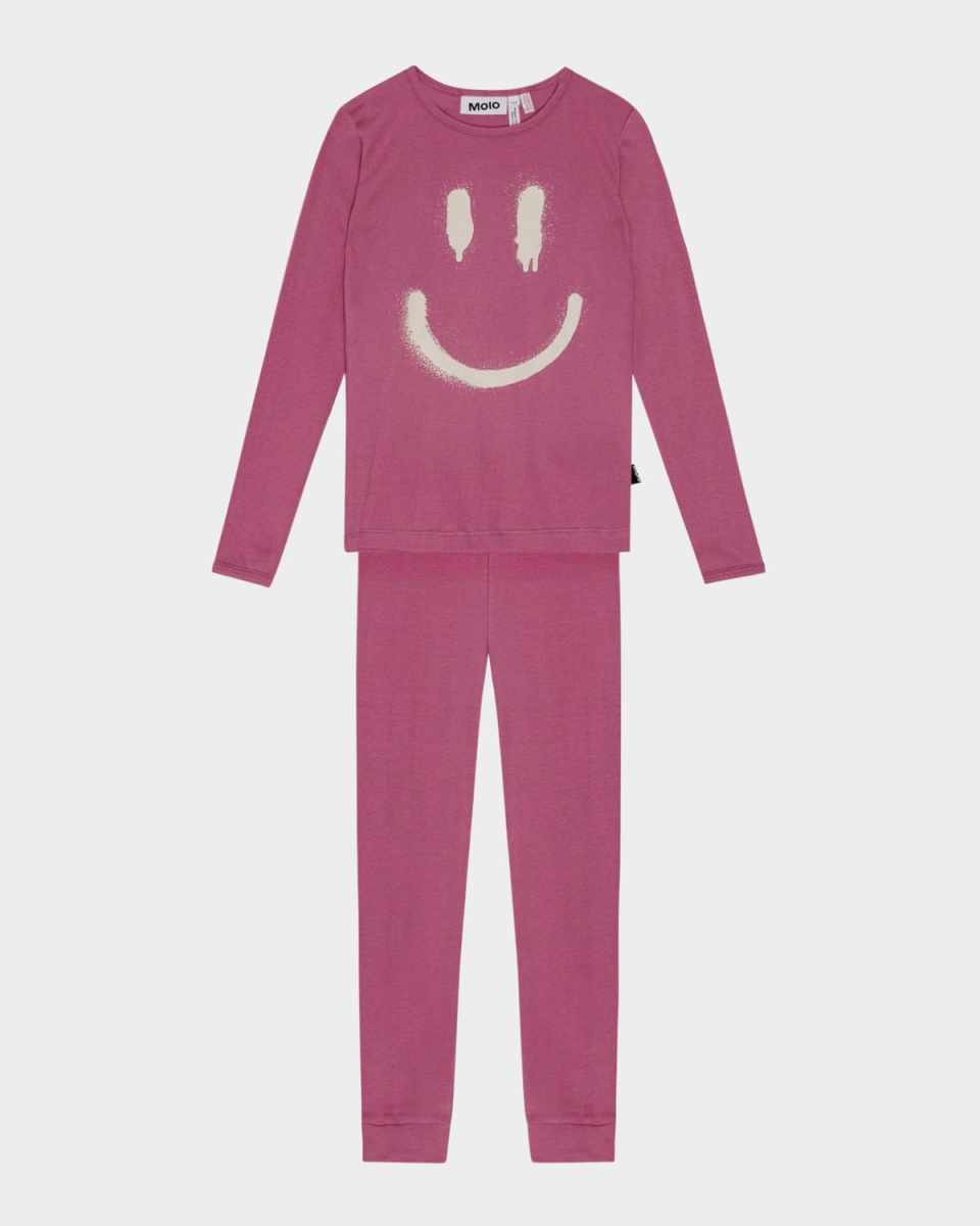 Girl's Lue Happy Face-Print 2-Piece Set, Size 4-7