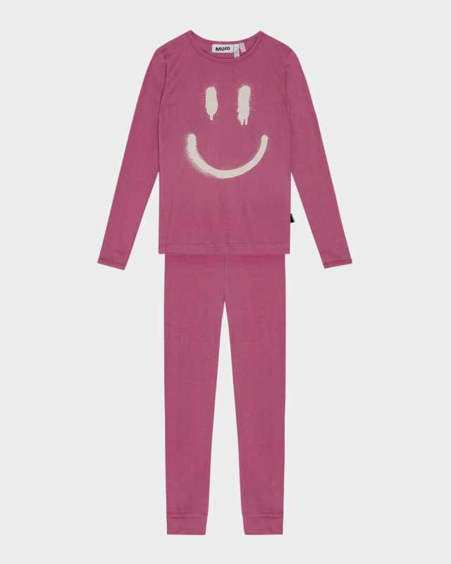 Girl's Lue Happy Face-Print 2-Piece Set, Size 4-7