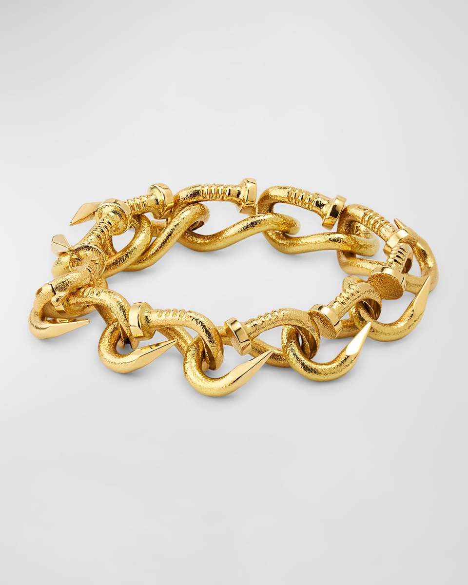 18k Gold Hammered Nail Link Bangle Bracelet