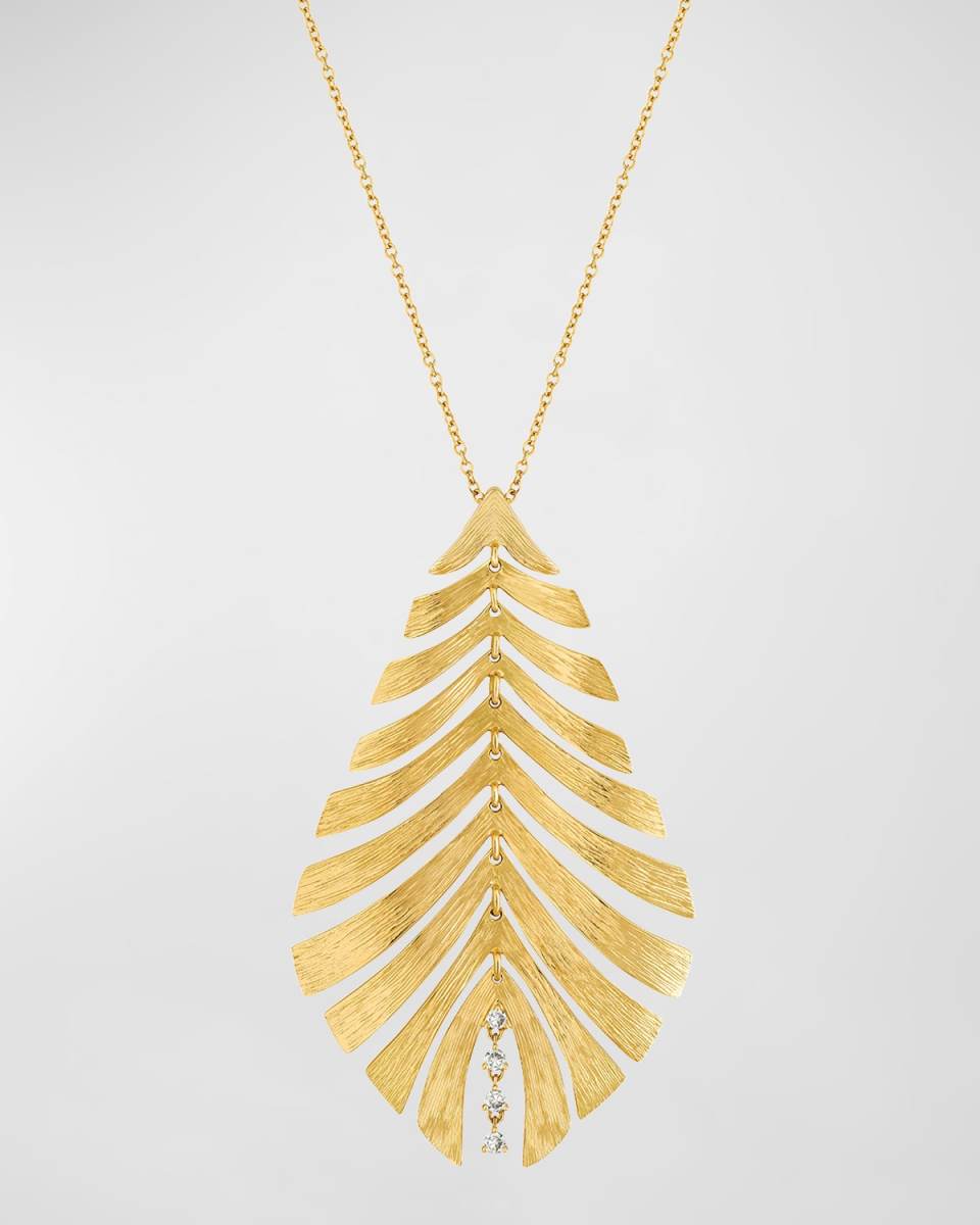 18K Bahia Yellow Gold Diamond Leaf Pendant Necklace