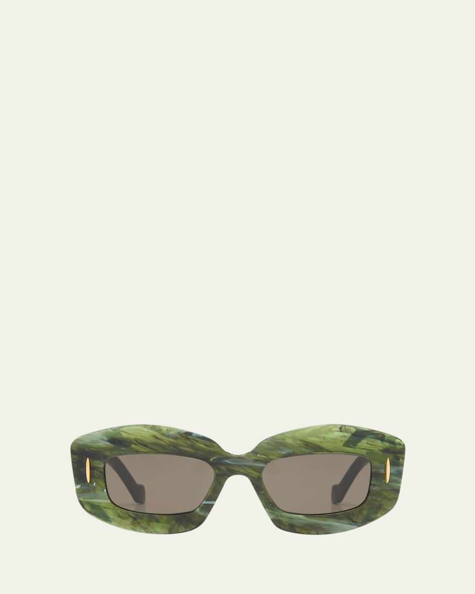 Emerald Green Acetate Rectangle Sunglasses With Golden Accents