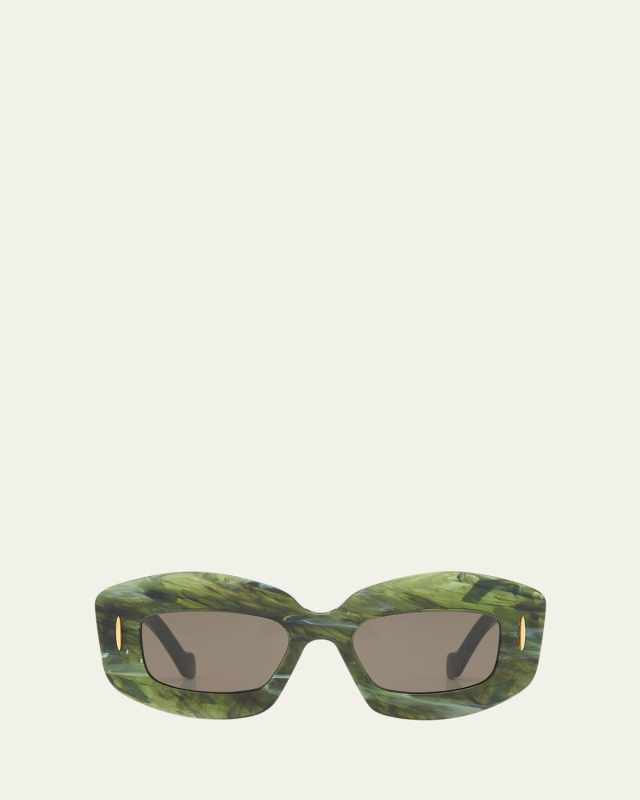 Emerald Green Acetate Rectangle Sunglasses With Golden Accents