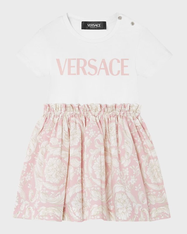 Girl's Logo-Print Combo Dress W/ Barocco Skirt, Size 9M-