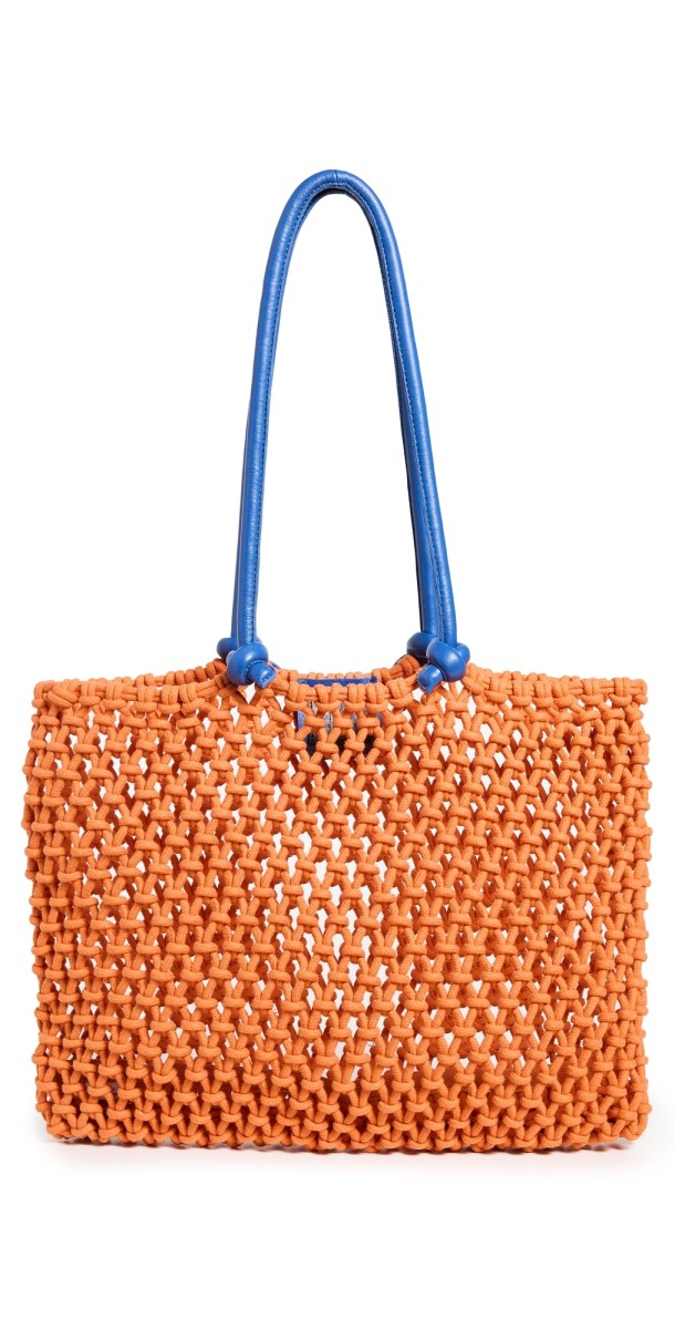 Clare V. Sandy Tote Zucca w/ Cobalt Straps