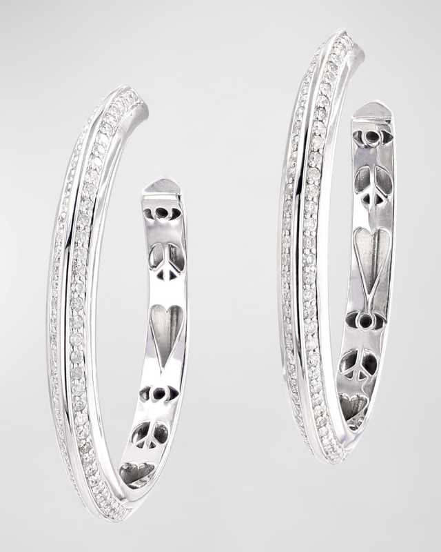 Sterling Silver Diamond Knife Edge and Icon Gallery Hoop Earrings