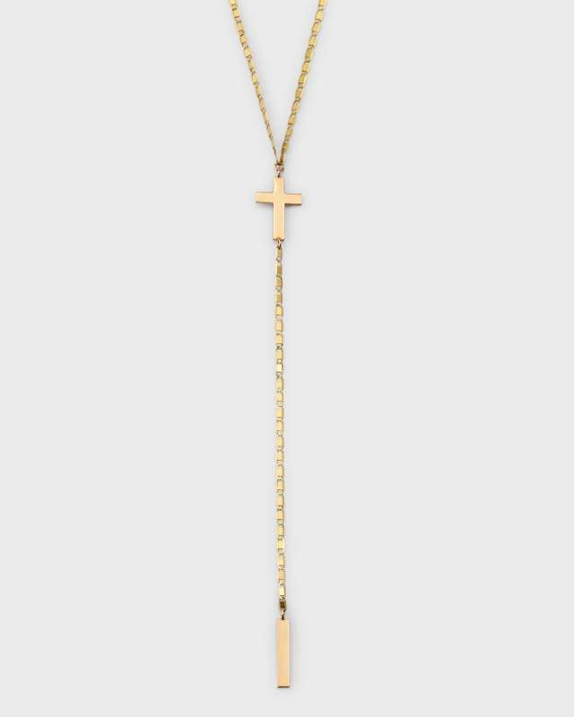 14K Yellow Gold Petite Malibu Cross Bar Lariat Necklace, 18"