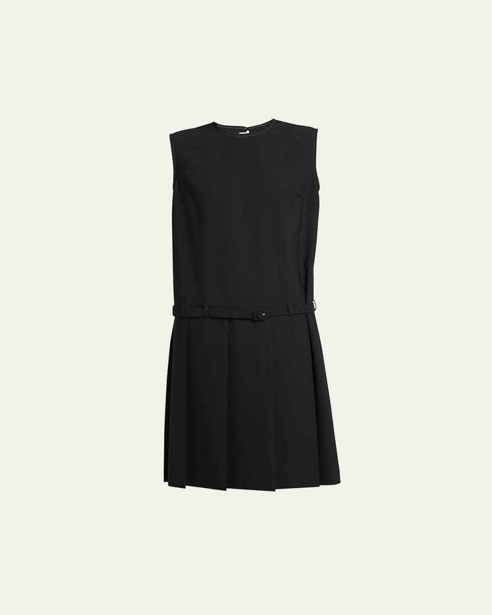 Belted Drop Waist Pleated Dress