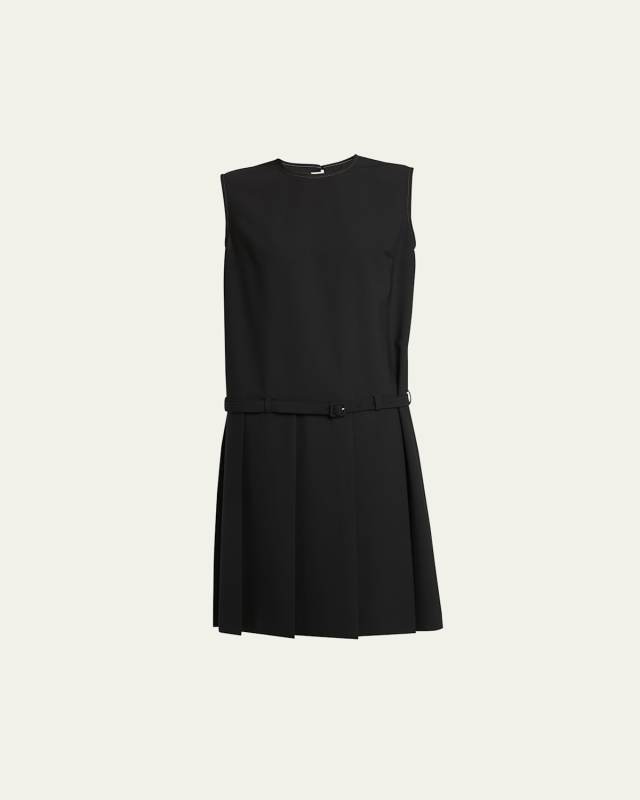 Belted Drop Waist Pleated Dress