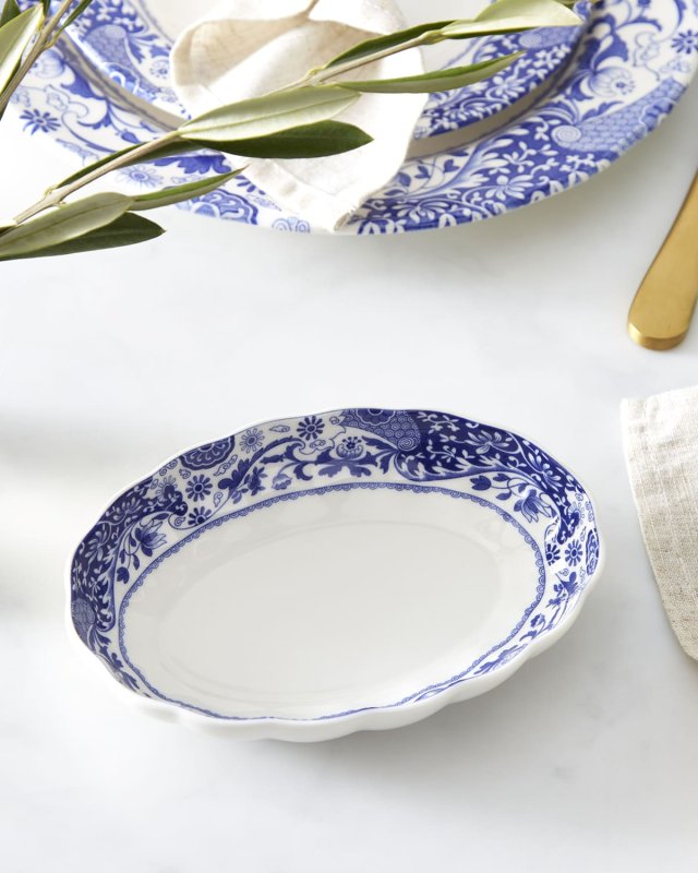 Blue Italian Brocato Oval Fluted Dish
