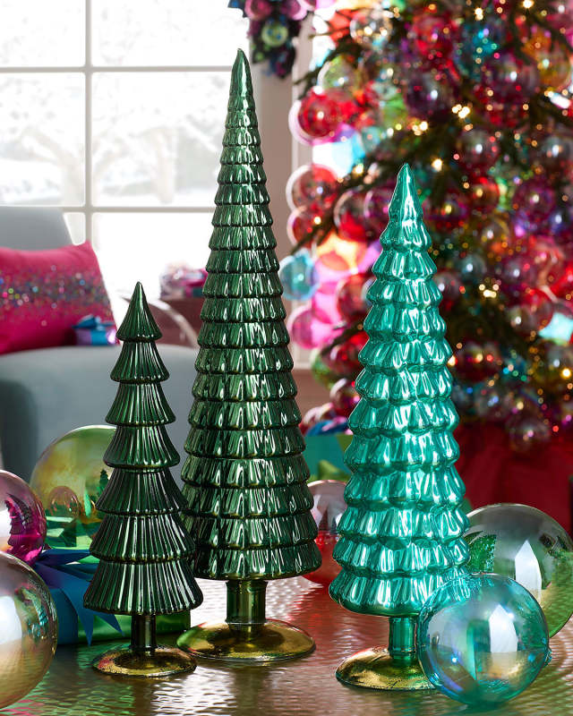 Teal Large Hue Trees, Set of 3