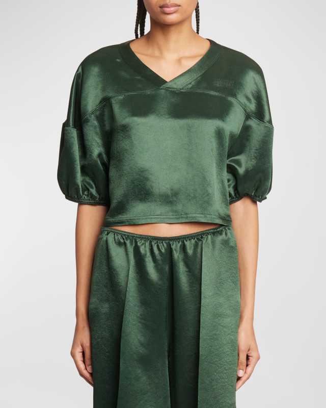 Satin Short-Sleeve Crop Top
